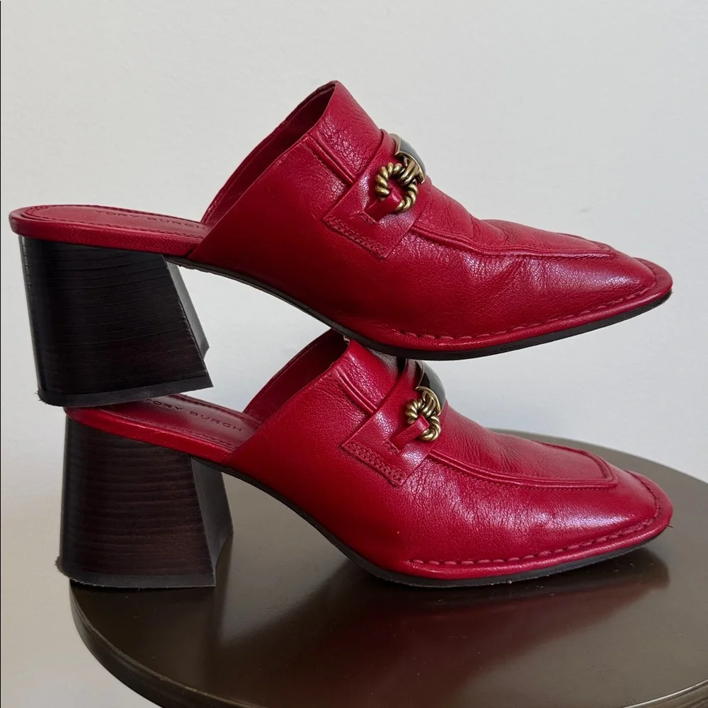 Tory Burch Leather Mules Size US 7.5 Tory Burch Red Leather Slip-On Shoes